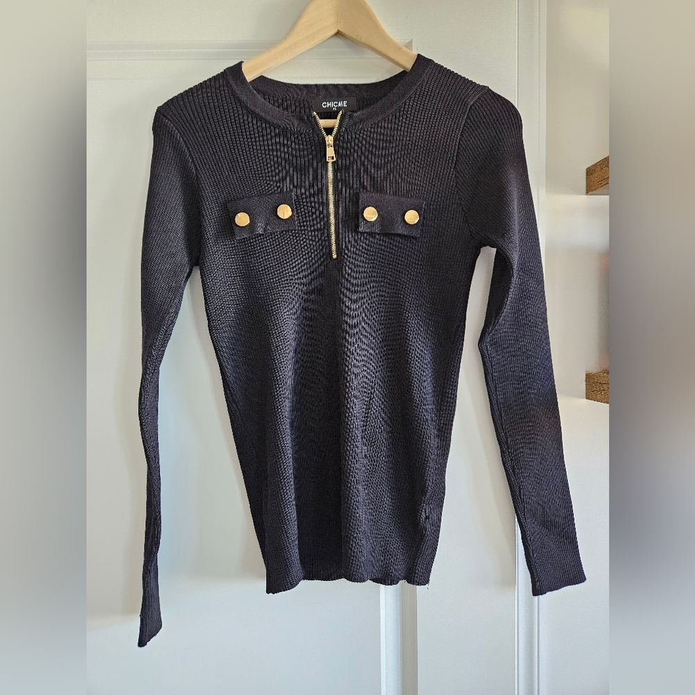 Black Ribbed Long Sleeve Top - Picture 3 of 9